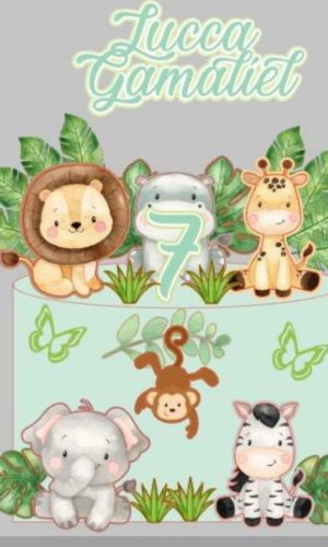 Topo De Bolo Safari Cute + 4 Arquivos A Sua Escolha