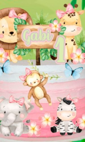 Topo de Bolo Safari Menina - Arquivo Digital Topper 033