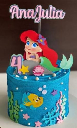 Topo de Bolo Sereia Ariel Cute + Link com 20 Brindes