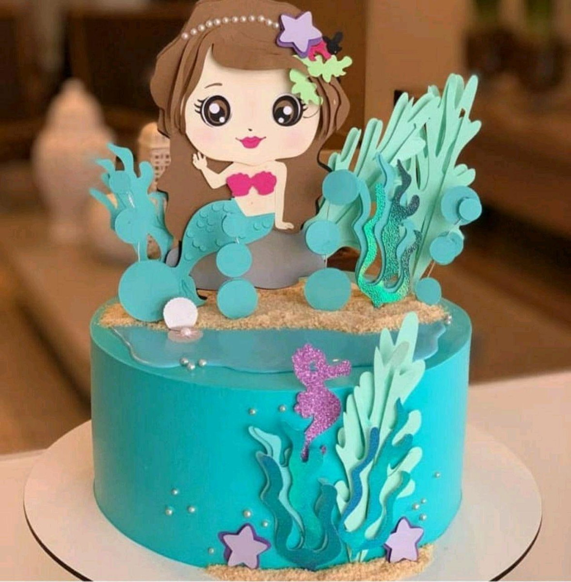 Topo de Bolo Sereia Cute+4 Arquivos a Sua Escolha