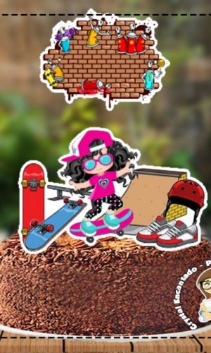 Topo de Bolo Skate Feminino - Ref 4822 Arquivo Digital
