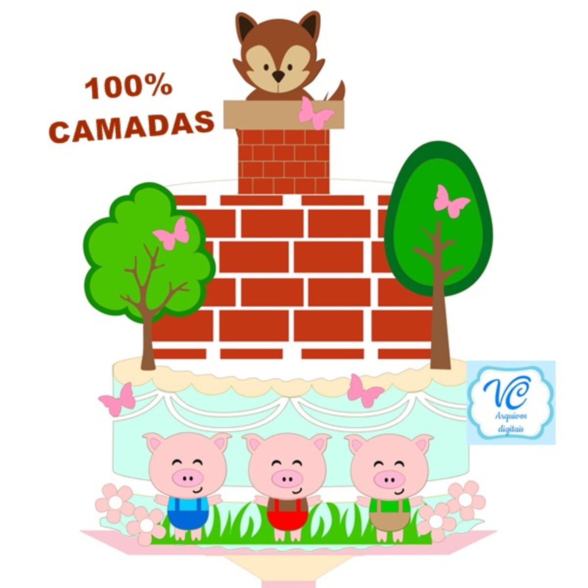 Arquivo Topo DE Bolo TRES PORQUINHOS CAMADAS -02 - COD ;999