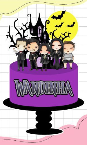 Topo de Bolo Wandinha Cute - Arquivo Digital