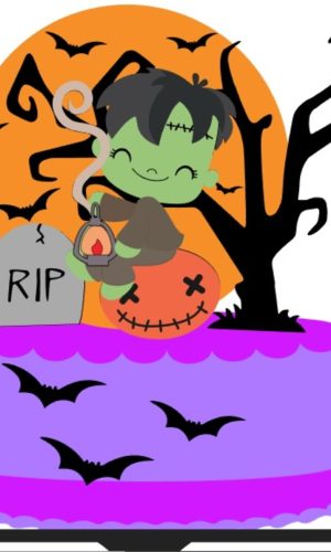 Topo Halloween Frankenstein Cute + Link com 20 Brindes