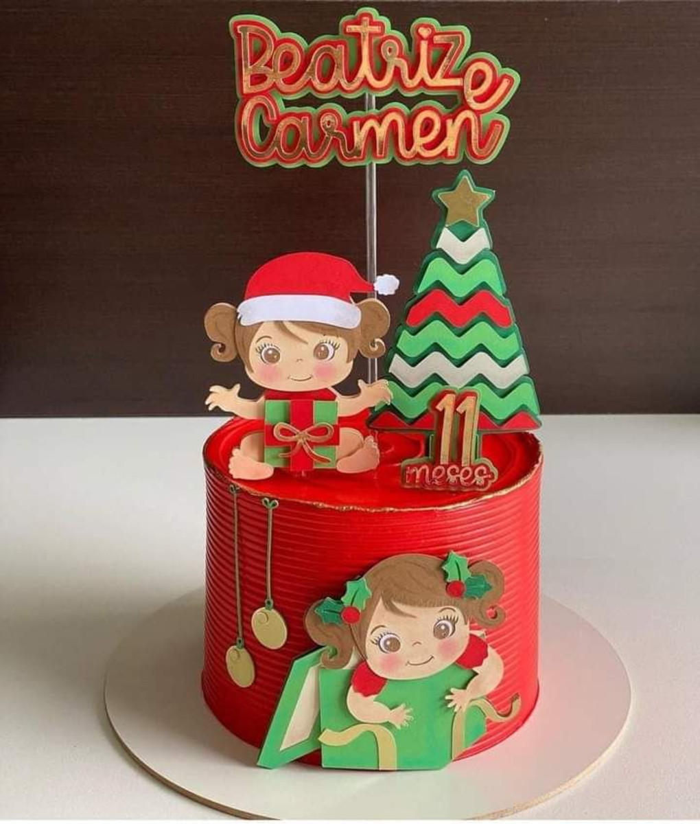 Topo Menina com Presente de Natal + 4 Arquivos a Sua Escolha