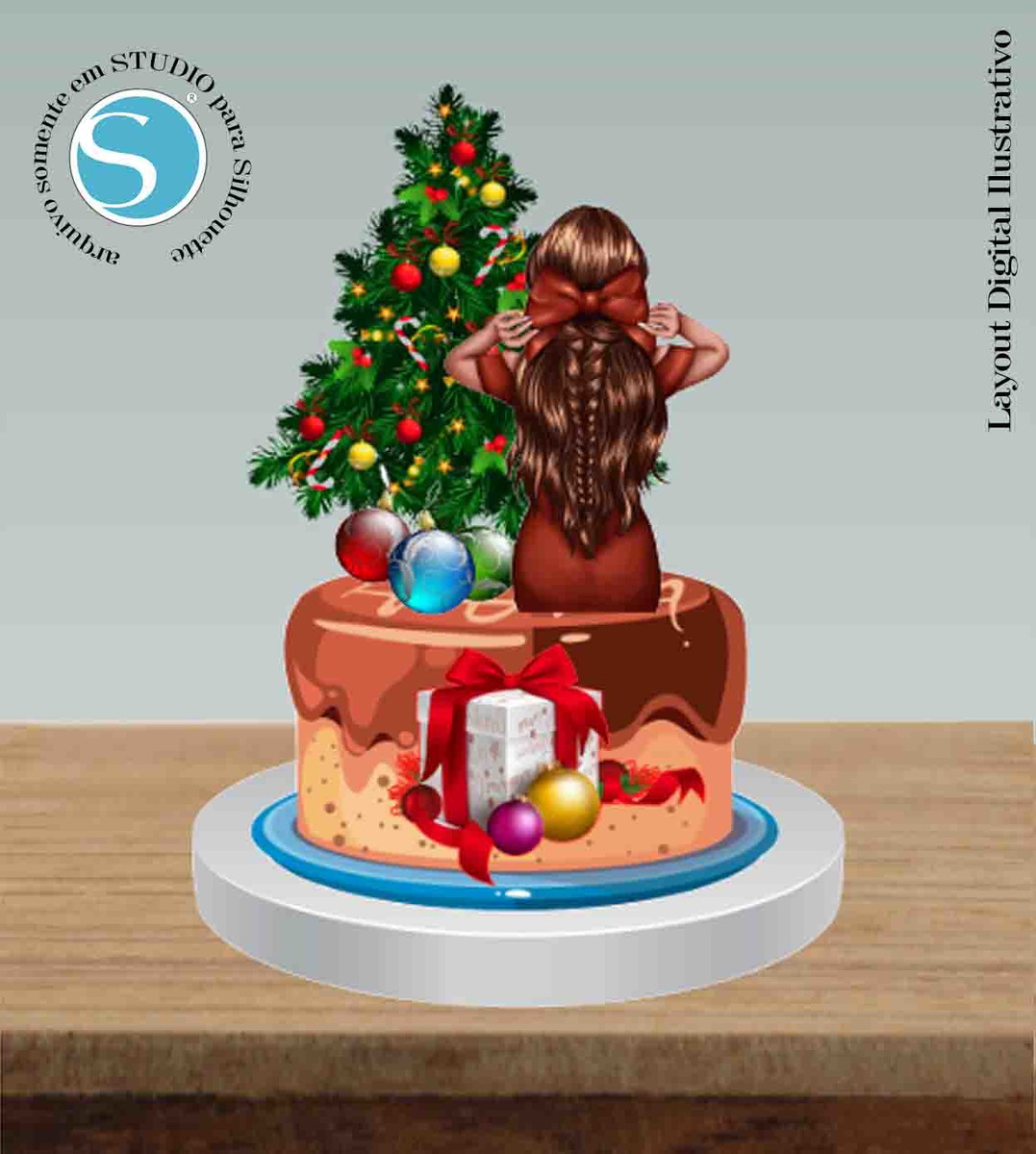 TOPO DE BOLO NATAL MULHER DE COSTAS - ARQUIVO DIGITAL