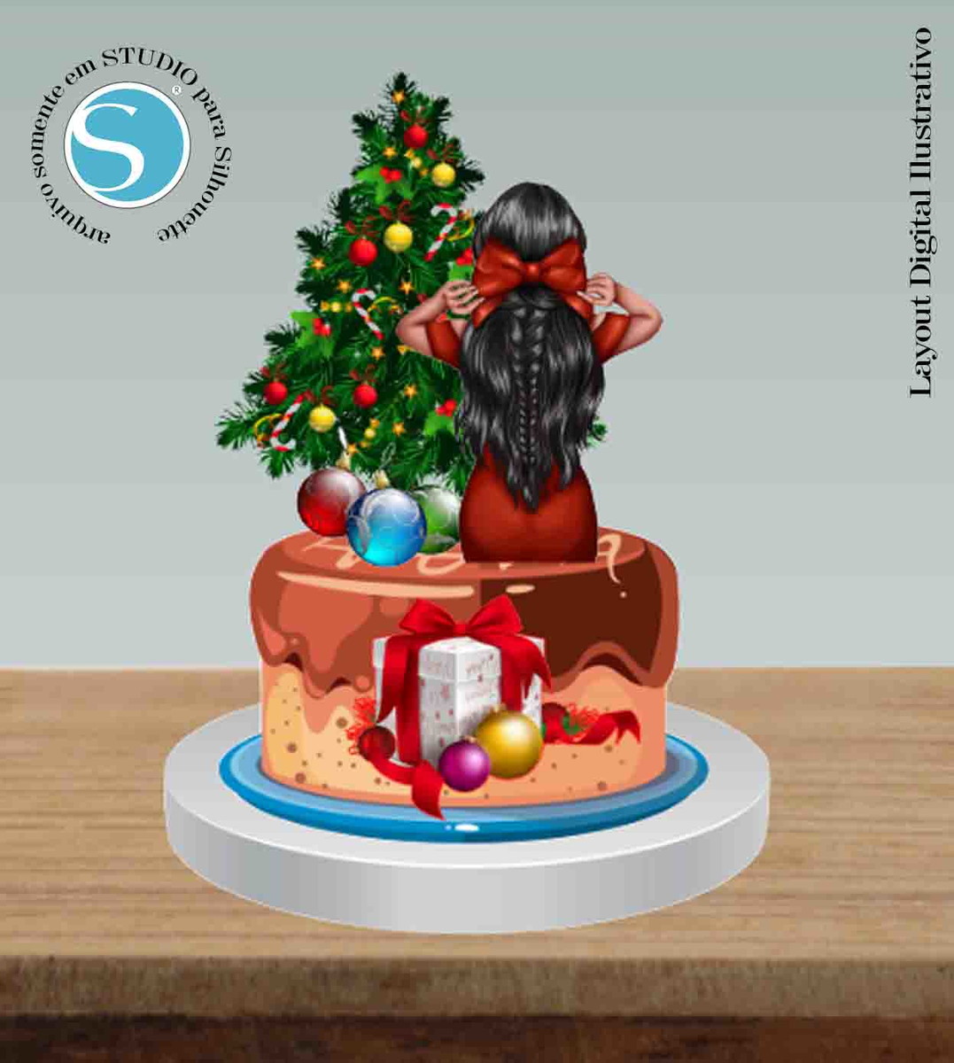 TOPO DE BOLO NATAL MULHER DE COSTAS - ARQUIVO DIGITAL