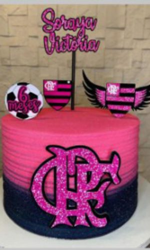 Pague 1 e Leve 3 Topo de Bolo Flamengo Rosa Cód.001