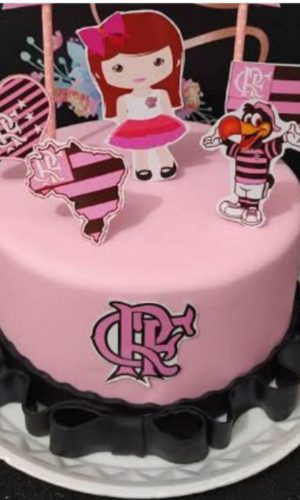 Pague 1 e Leve 3 Topo de Bolo Flamengo Rosa Cód.002
