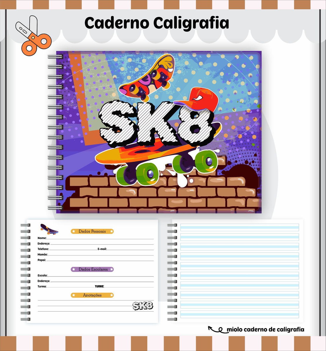 Arquivo Caderno de Caligrafia Escolar Tema Skate 2023 #15647