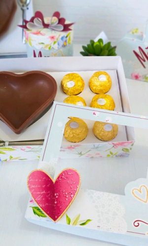 ARQUIVO CAIXA CORAÇÃO LAPIDADO + 6 DOCES DIA DAS MÃES #5031