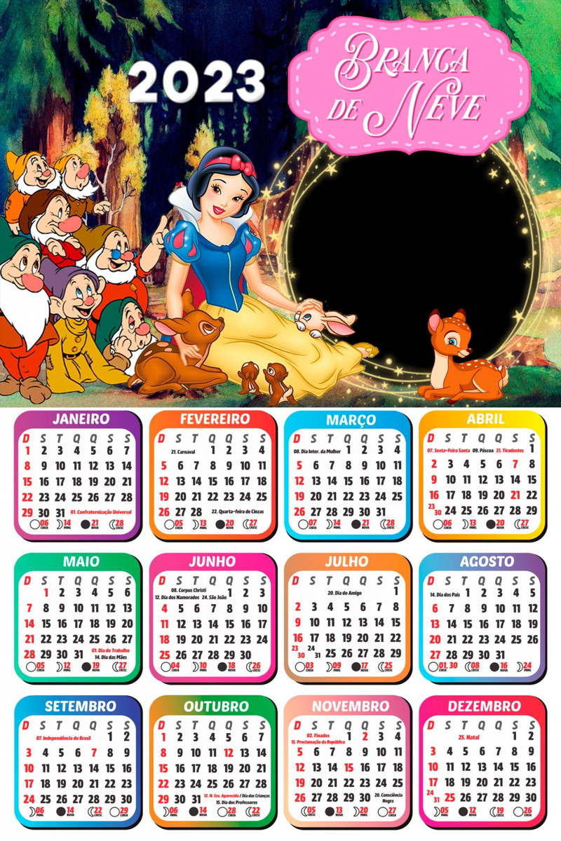 Arquivo Corte Calendário Infantil Branca de Neve 2023 #15618