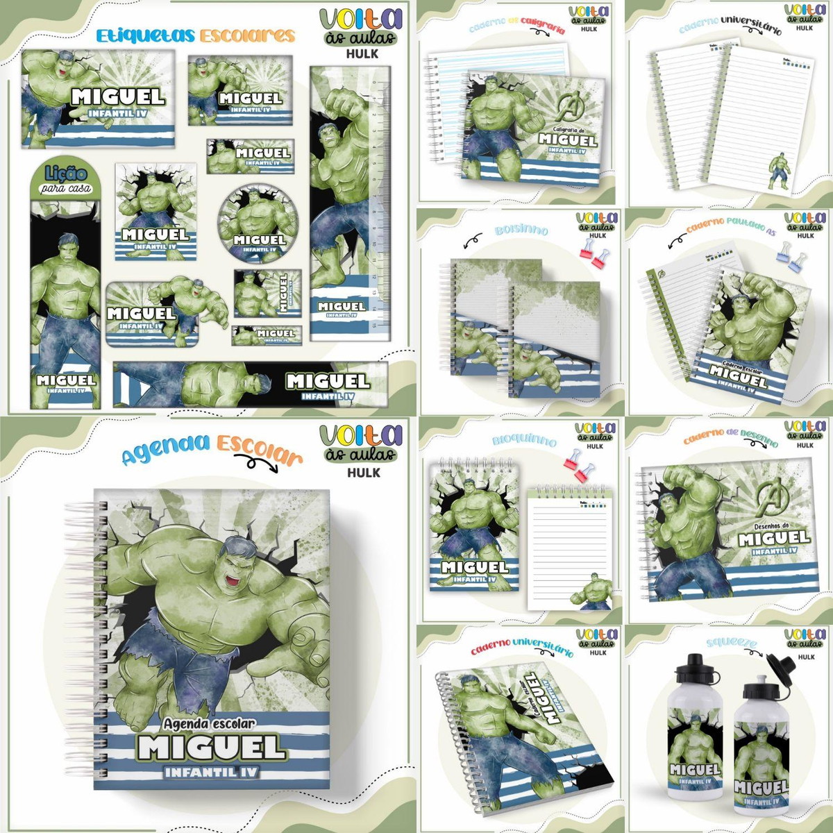 Arquivo Corte Kit Escolar Completo Tema Hulk #16883