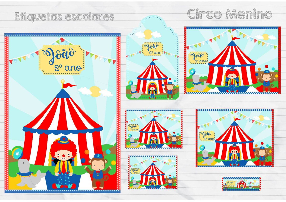 Arquivo Corte Kit Etiqueta Escolar Circo #15734
