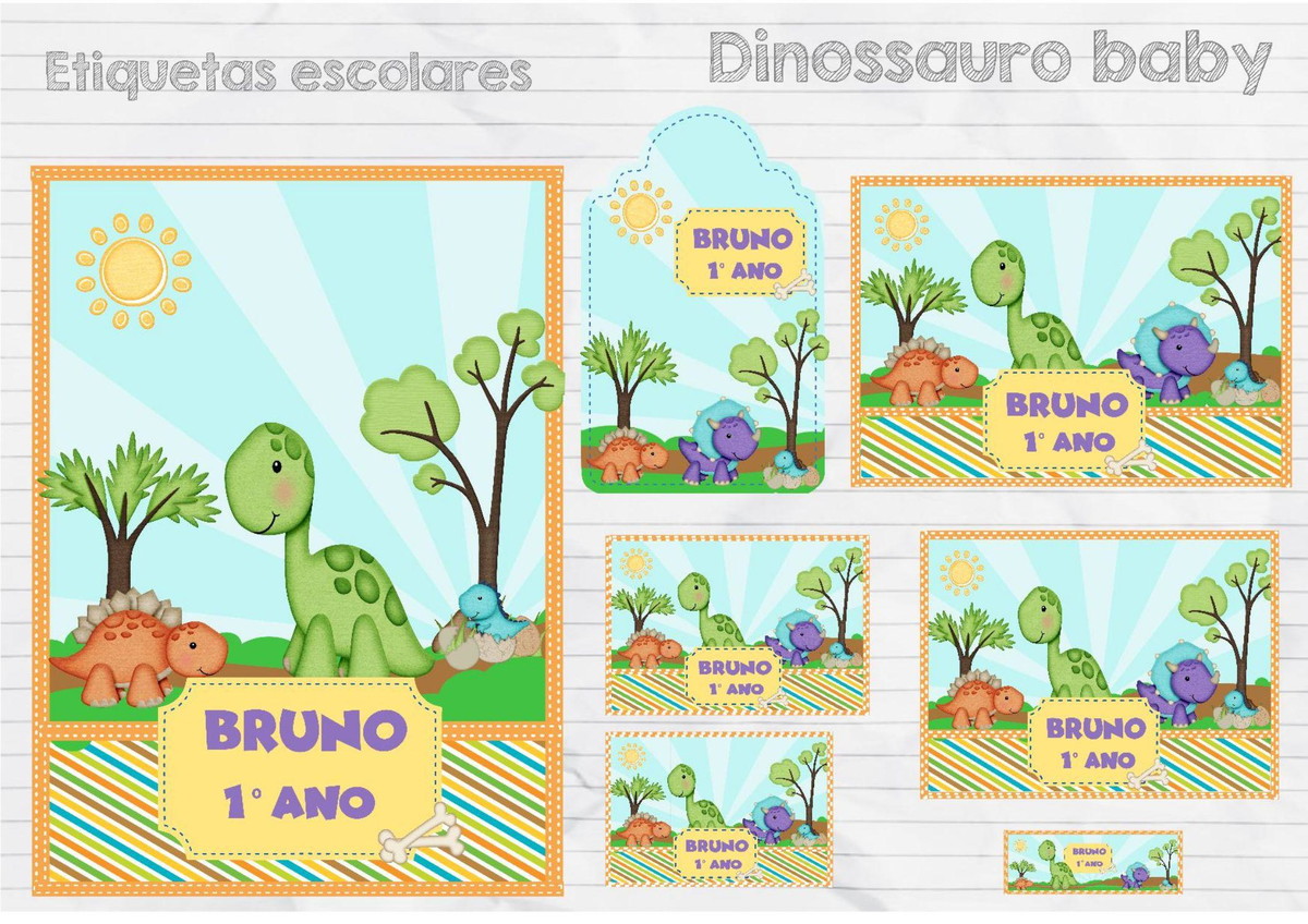 Arquivo Corte Kit Etiqueta Escolar Dinossauro #15732