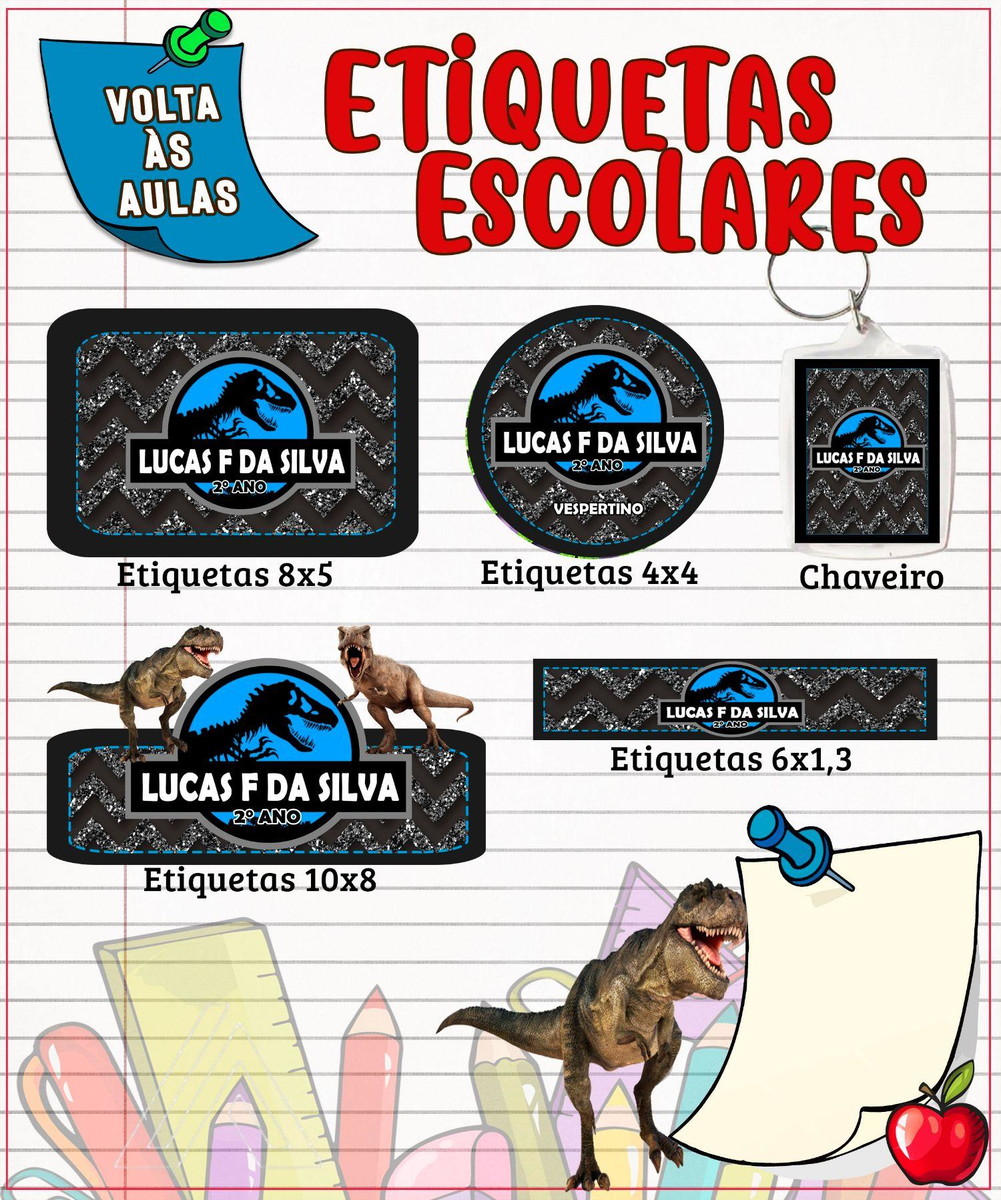 Arquivo Corte Kit Etiqueta Escolar Jurassic Park 2023 #15690
