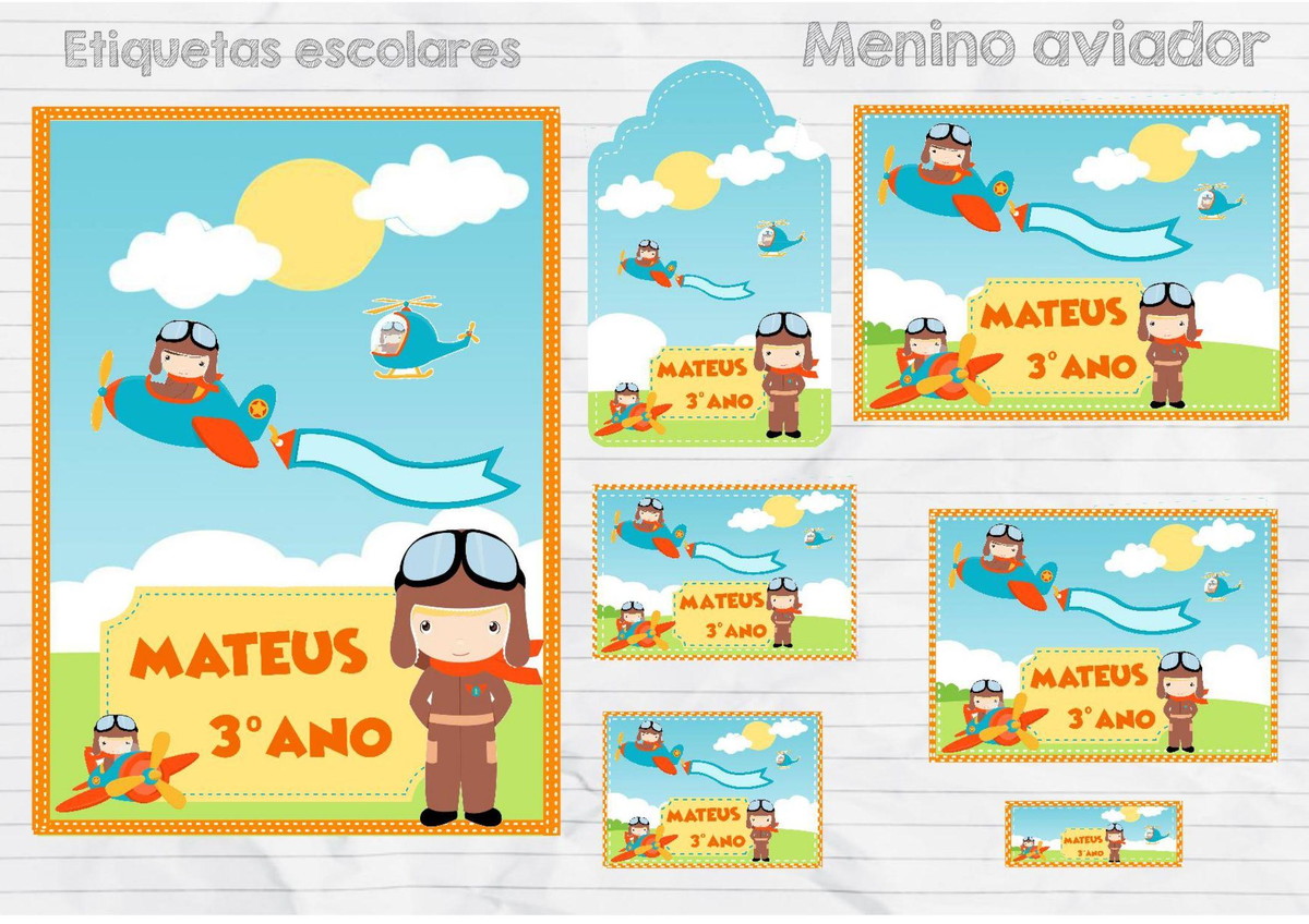 Arquivo Corte Kit Etiqueta Escolar Menino Avião #15738