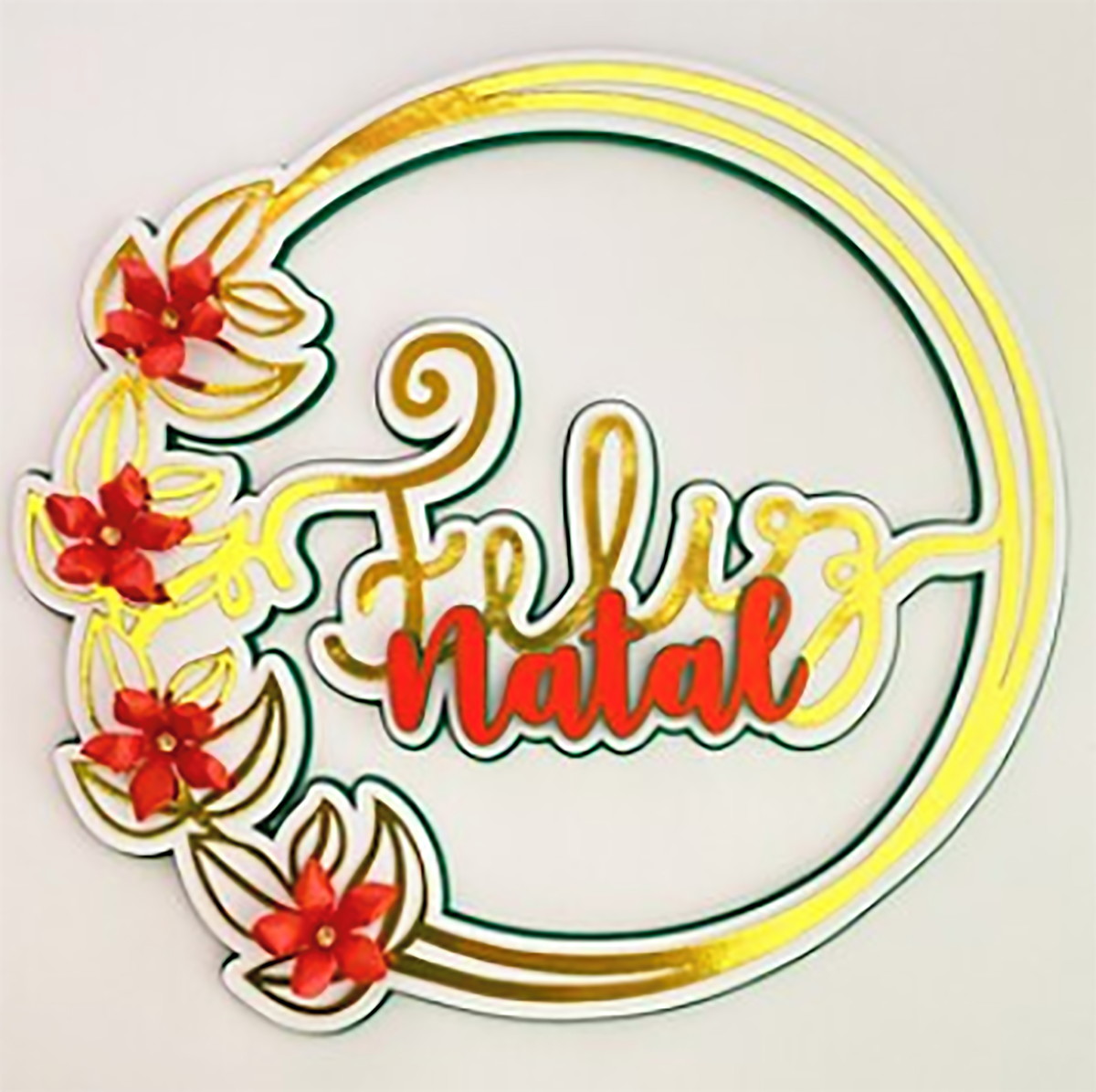Arquivo Corte: Topo de Bolo Feliz Natal Circular + Flor 093