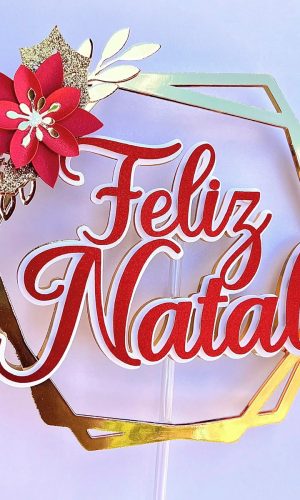 Arquivo Corte Topo de Bolo Feliz Natal Geométrico + Flor 137