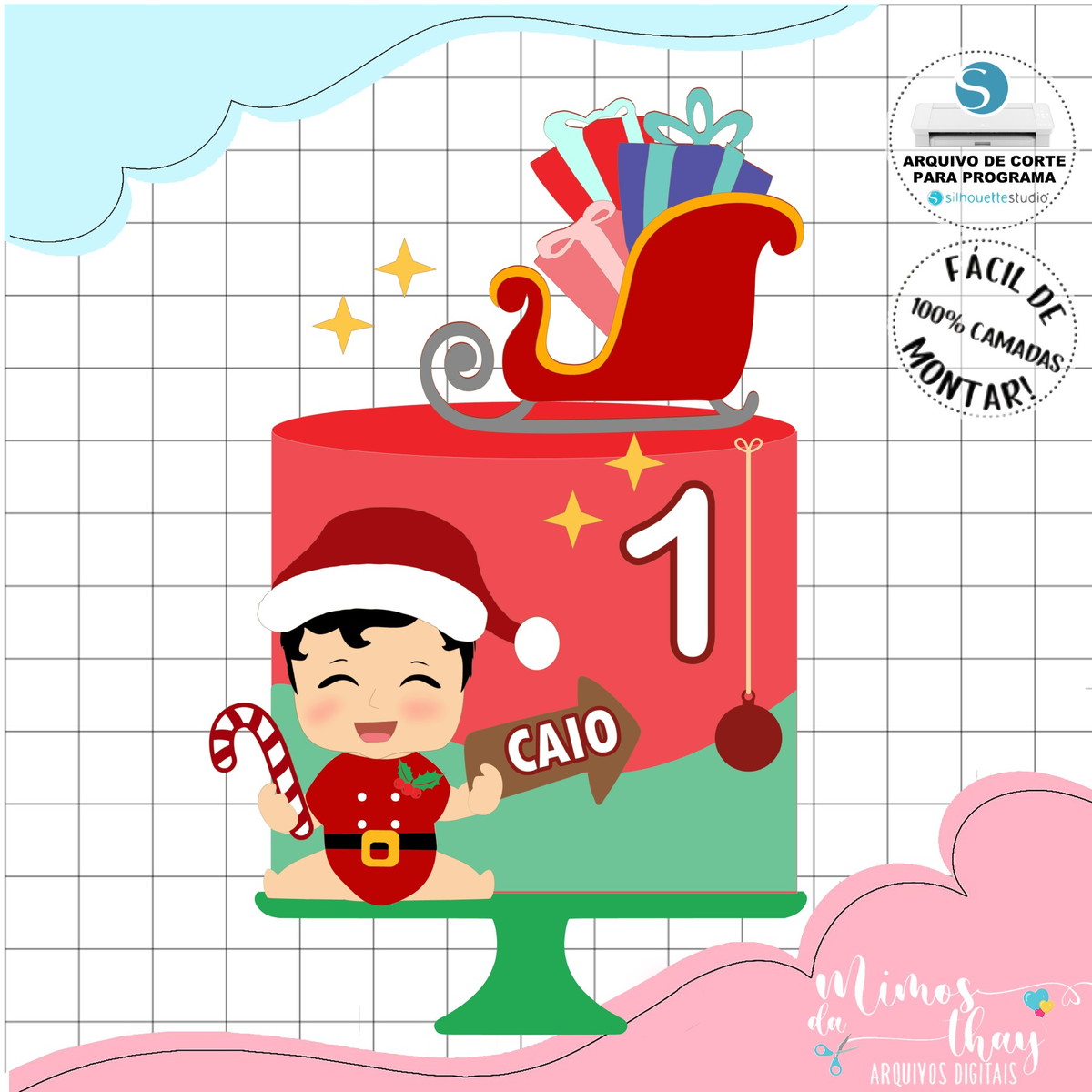 Arquivo Corte: Topo de Bolo Meu 1º Natal Menino Baby 205