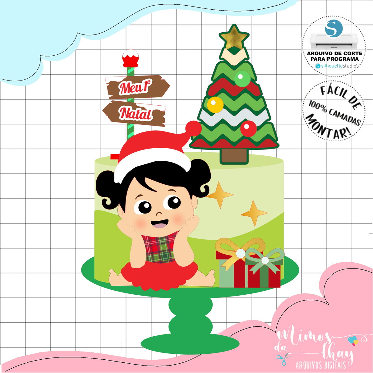 Arquivo Corte: Topo de Bolo Meu Primeiro Natal Menina 146