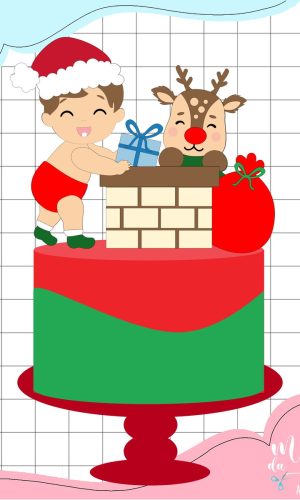 Arquivo Corte: Topo de Bolo Natal Bebê na Chaminé 163