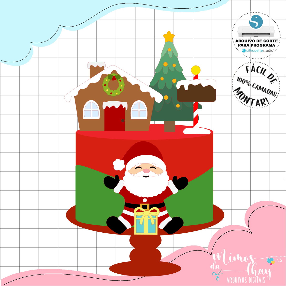 Arquivo Corte: Topo de Bolo Natal Casa do Papai Noel 173