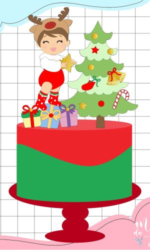 Arquivo Corte: Topo de Bolo Natal Menina Gorro de Rena 162