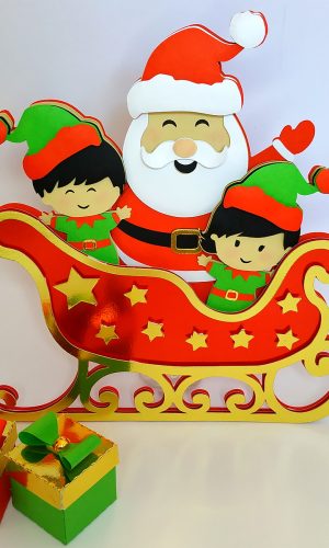 Arquivo Corte Topo de Bolo Natal Papai Noel e Trenó 058