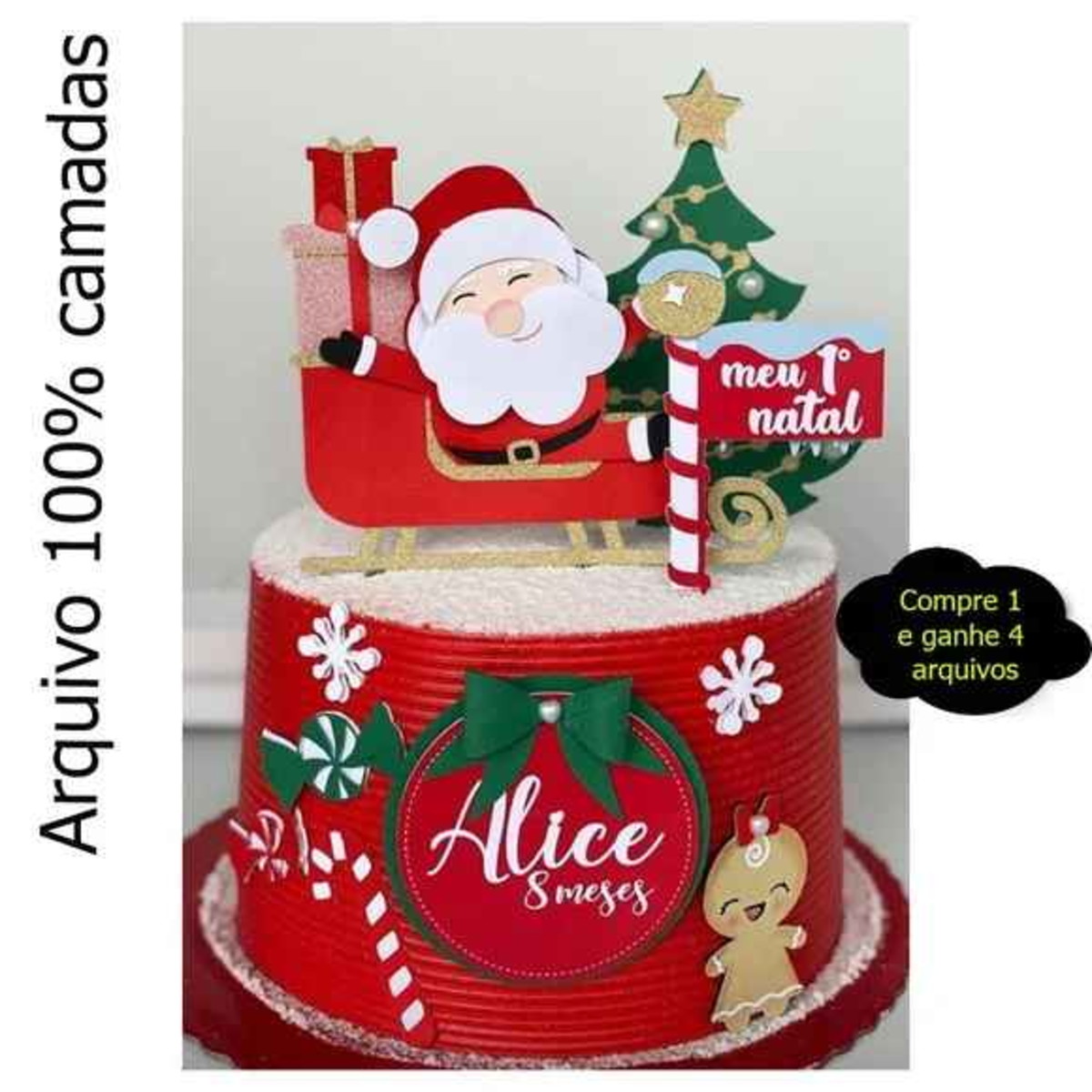 Arquivo Corte Topo de Bolo Natal Papai Noel e Trenó 147