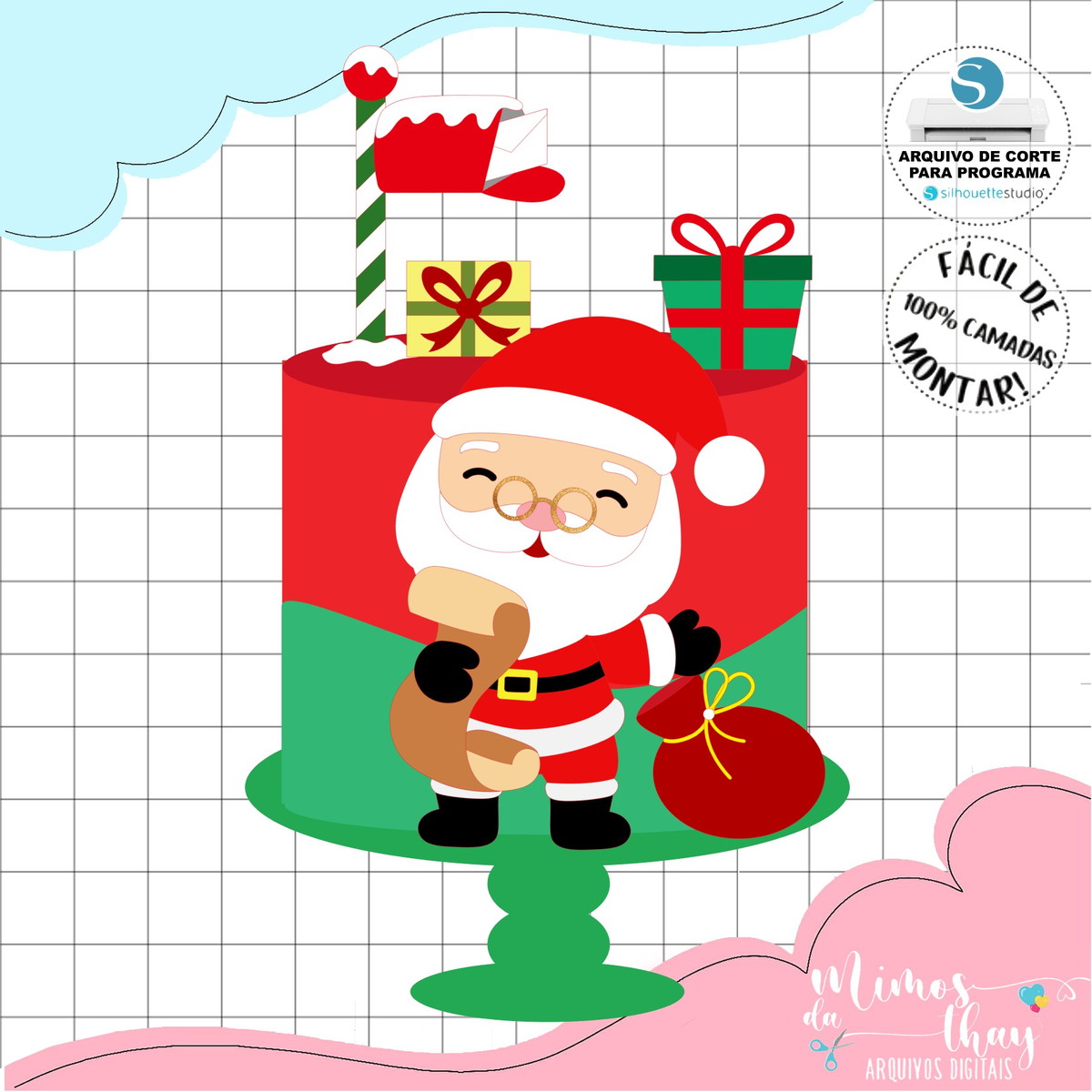 Arquivo Corte: Topo de Bolo Natal Papai Noel Fofo 180