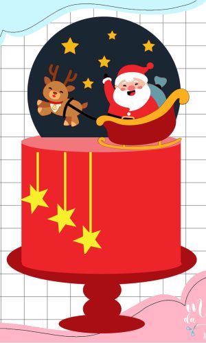 Arquivo Corte: Topo de Bolo Natal Papai Noel no Trenó 144