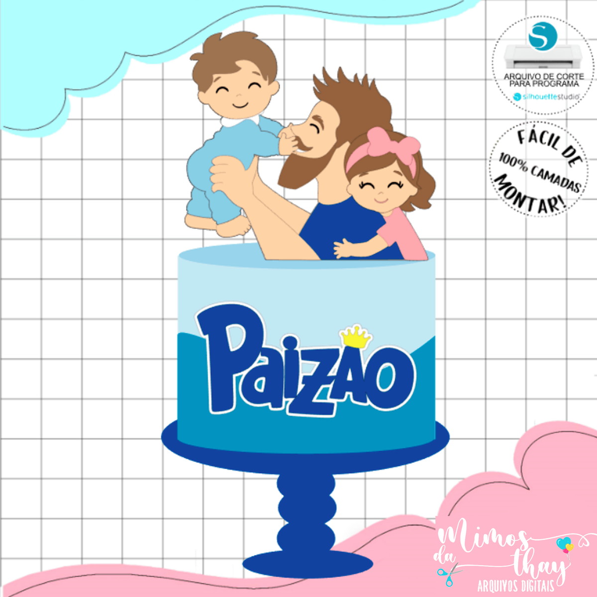 Arquivo Corte Topo de Bolo Pai e Filhos Dia Dia dos Pais 070