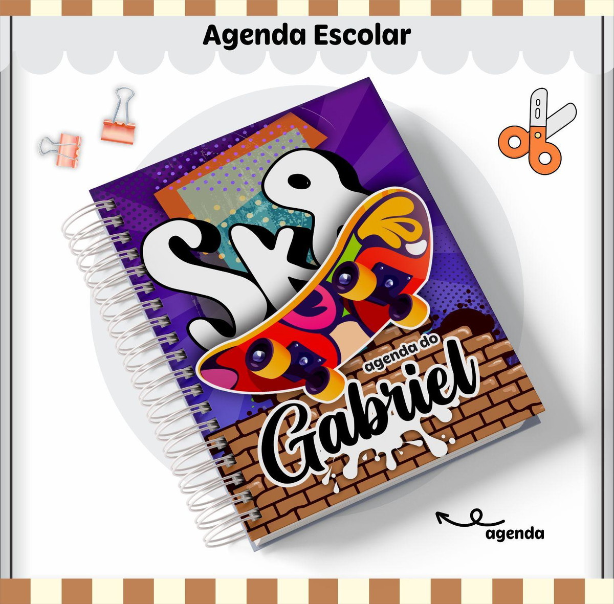 Arquivo de Corte Agenda Escolar Tema Skate 2023 #15641