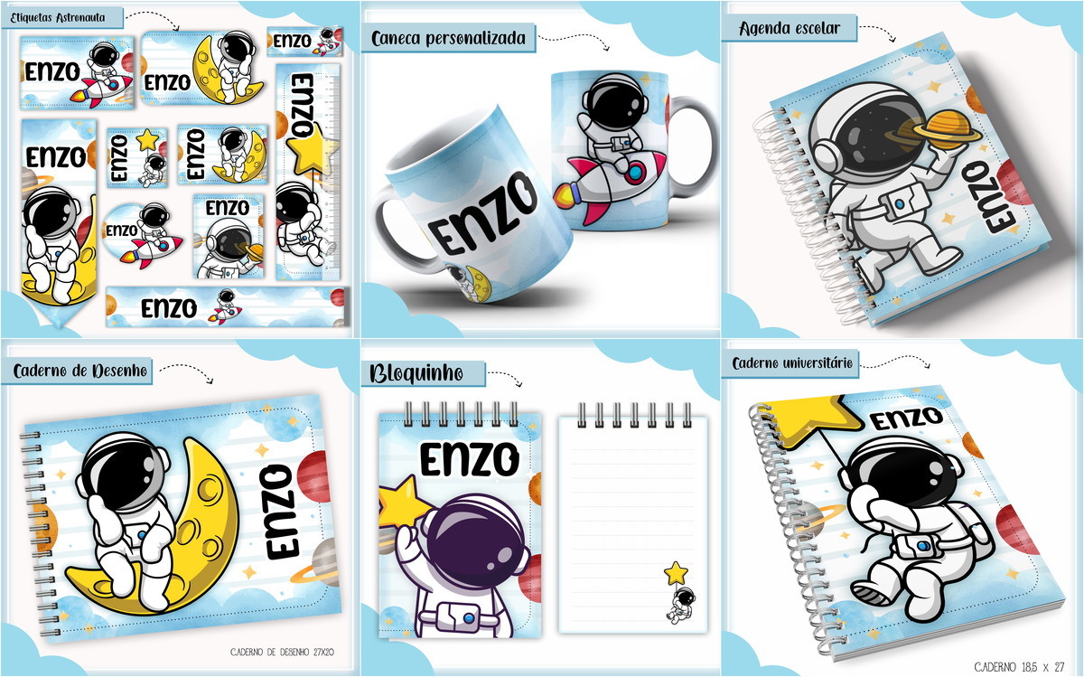 Arquivo de Corte Combo Etiqueta Escolar Astronauta