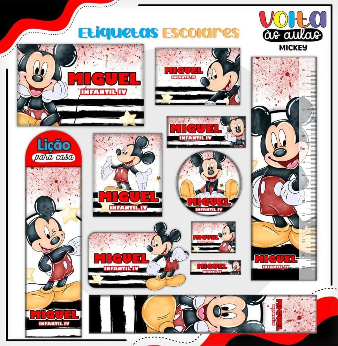 Arquivo de Corte Combo Etiqueta Escolar Mickey