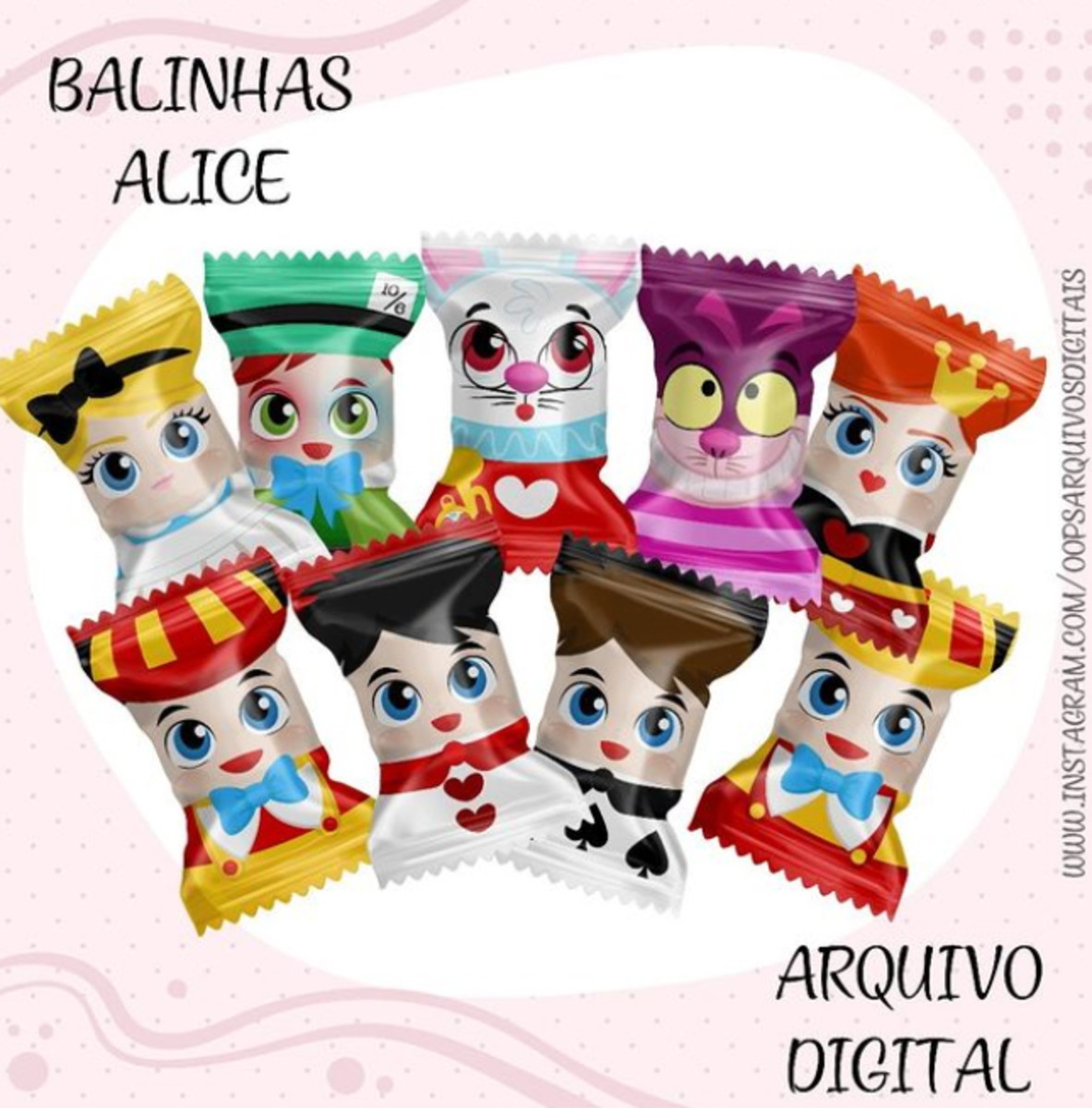 ARQUIVO DE CORTE DIGITAL BALAS ALICE NO PAIS DAS MARAVILHAS