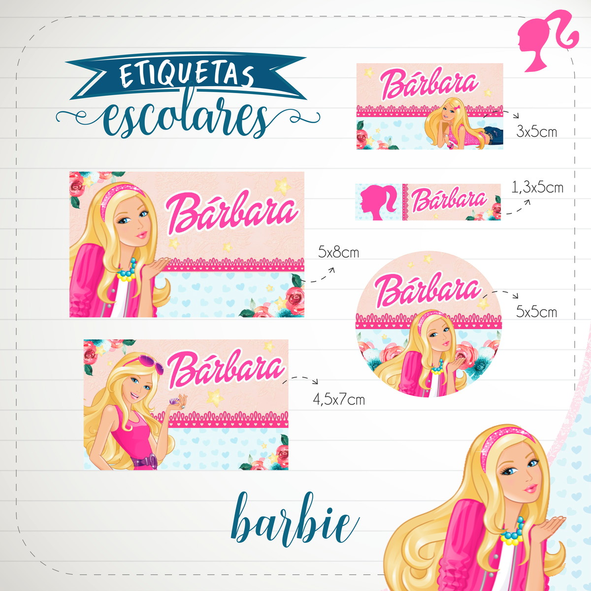 Arquivo de Corte - Etiqueta Escolar (Barbie) A