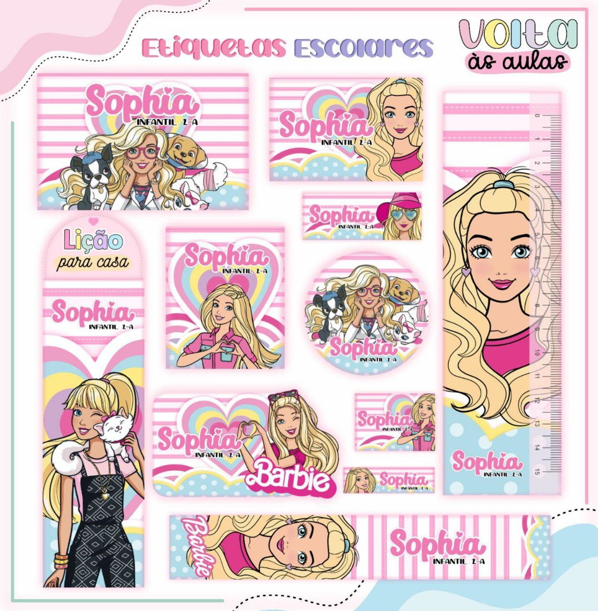Arquivo de Corte Etiqueta Escolar Barbie #16837