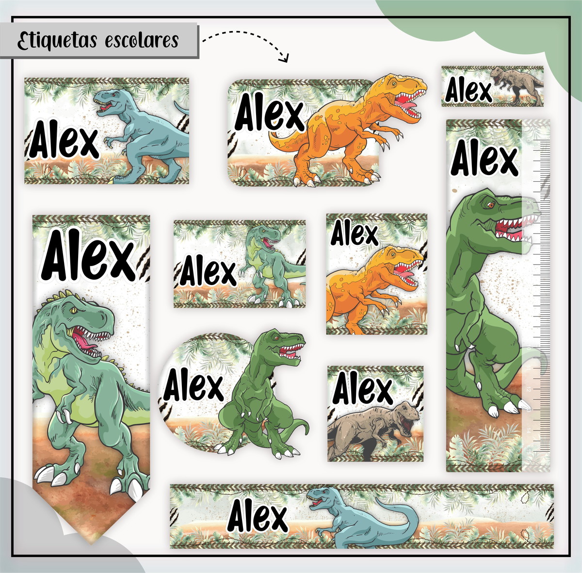 Arquivo de Corte - Etiqueta Escolar (dinossauros) H