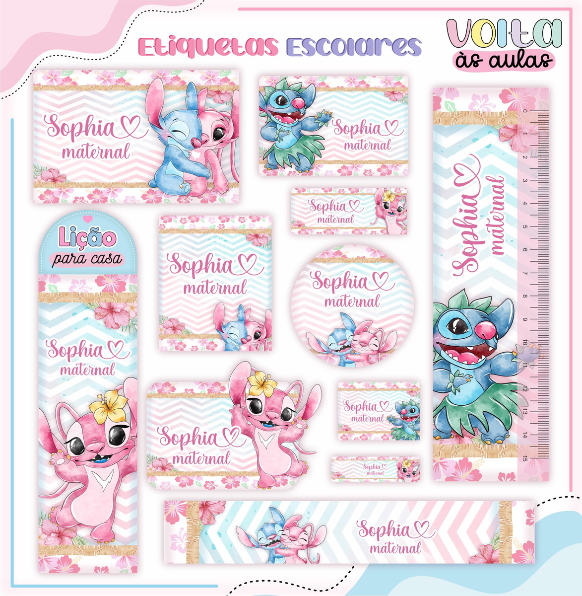 Arquivo de Corte - Etiqueta Escolar (lilo e Stitch) c