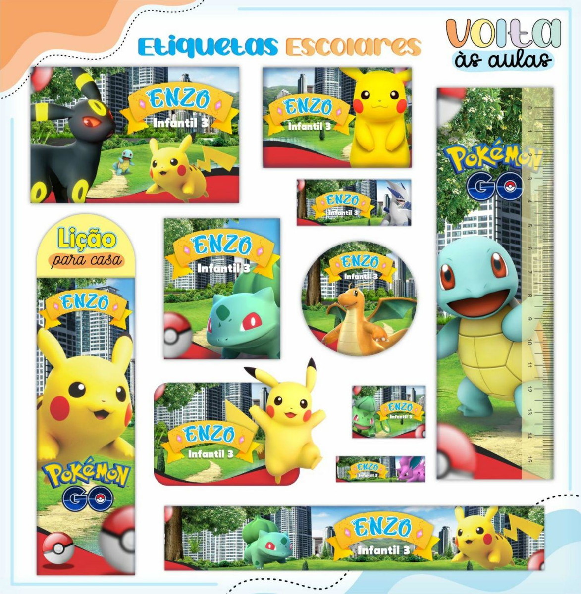 Arquivo de Corte Etiqueta Escolar Pokemon #16839