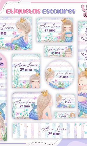 Arquivo de Corte - Etiqueta Escolar (sereia) F