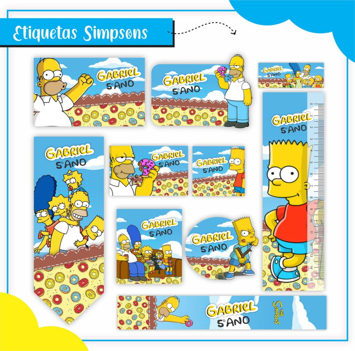 ARQUIVO DE CORTE ETIQUETA ESCOLAR SIMPSONS #2820 STUDIO PDF