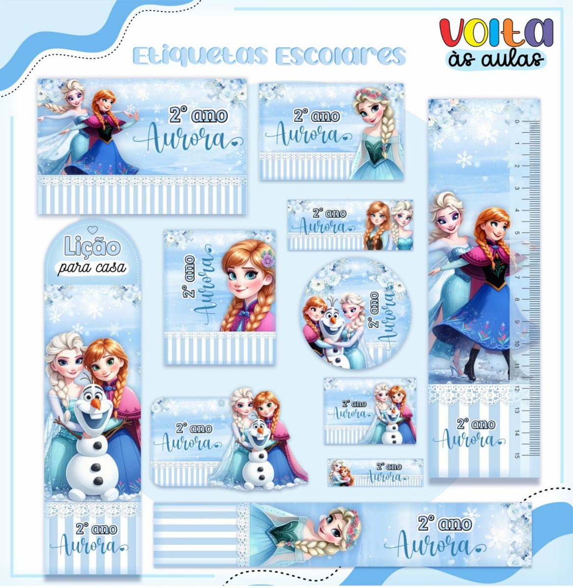 Arquivo de Corte Etiqueta Escolar Tema Frozen #16856
