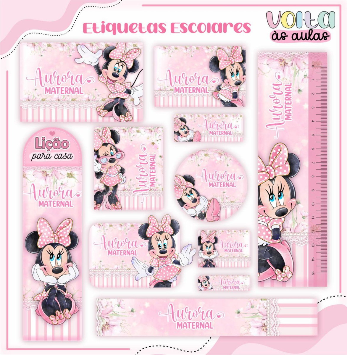 Arquivo de Corte Etiqueta Escolar Tema Minnie Rosa #16873