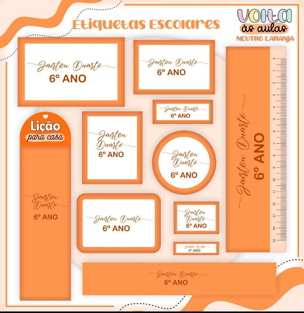 Arquivo de Corte Etiqueta Escolar Tema Neutro Laranja #16846