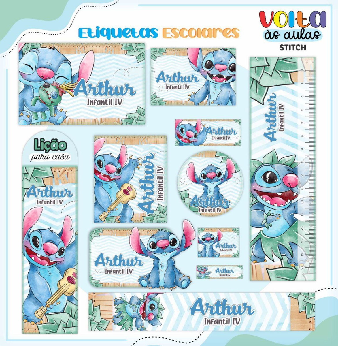 Arquivo de Corte Etiqueta Escolar Tema Stich #16850