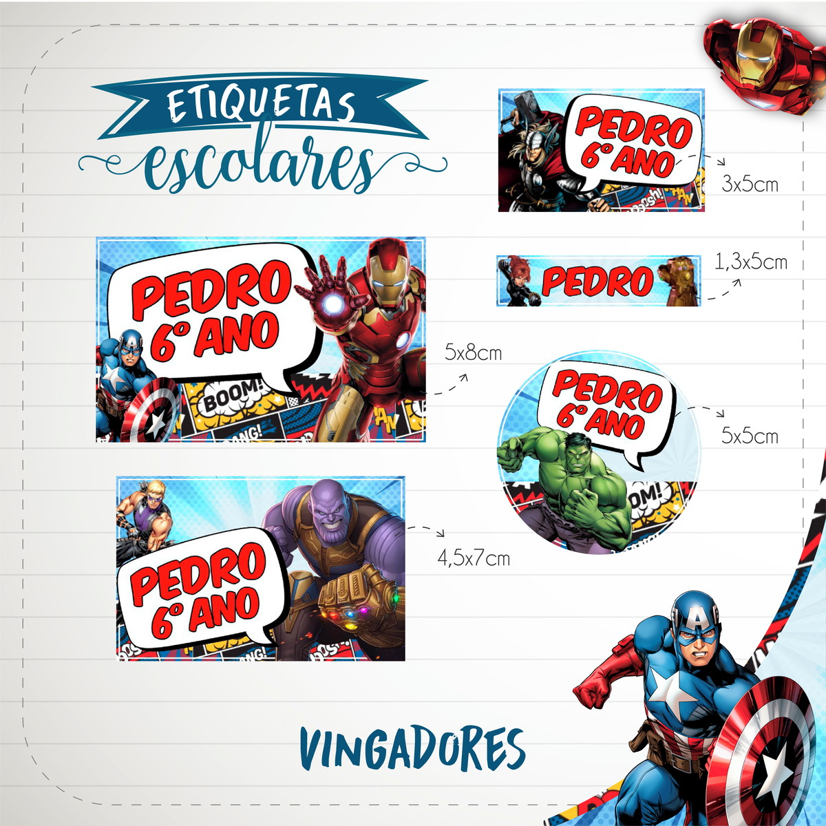 Arquivo de Corte - Etiqueta Escolar (Vingadores) A