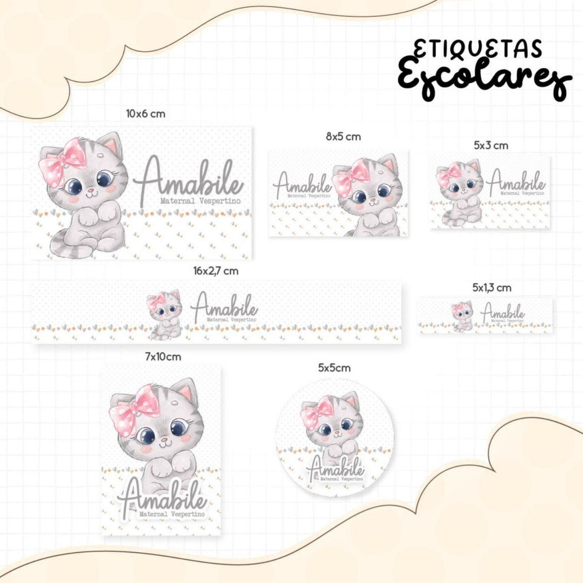 Arquivo de Corte Kit Etiqueta Escolar Gatinha 2023 #14645